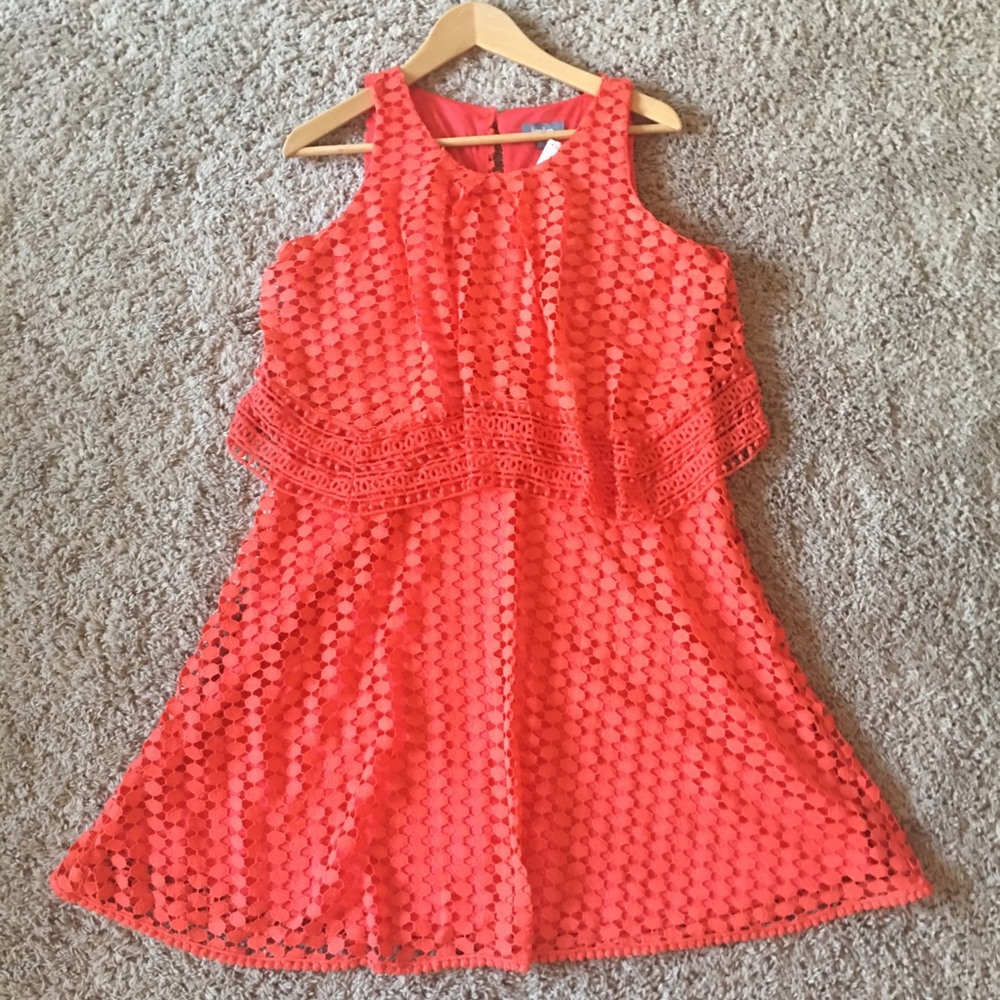 New Neiman Marcus orange Lace Eyelet dress large